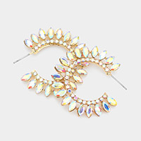 Marquise Stone Cluster Half Hoop Evening Earrings