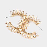 Marquise Stone Cluster Half Hoop Evening Earrings