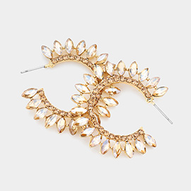 Marquise Stone Cluster Half Hoop Evening Earrings