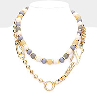 Metal Link Colorful Beaded Double Layered Necklace