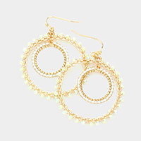 Faceted Bead Trimmed Double Open Circle Layered Dangle Earrings