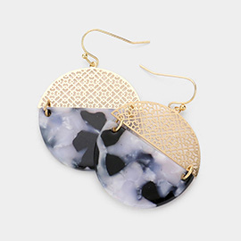 Filigree Metal Half Round Celluloid Acetate Link Dangle Earrings