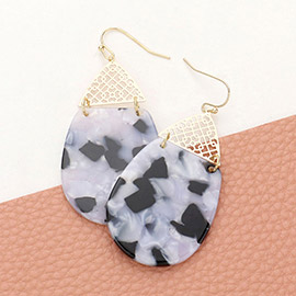 Filigree Metal Celluloid Acetate Link Teardrop Dangle Earrings