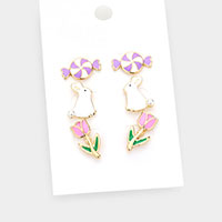 3Pairs - Enamel Candy Easter Bunny Tulip Flower Stud Earrings