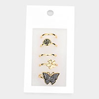 5PCS - Round Stone Metal Flower Druzy Butterfly Mixed Rings