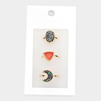 3PCS - Geometric Druzy Crescent Moon Mixed Rings