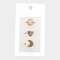 3PCS - Geometric Druzy Crescent Moon Mixed Rings