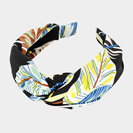 Tropical Leaf Patterned Twisted Headband