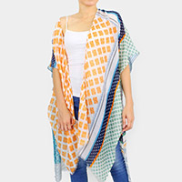 Patchwork Printed Cover Up Kimono Poncho