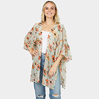 Flower Printed Cover Up Kimono Poncho