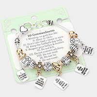 10 Commandments Heart Cross Bible Multi Bead Bracelet