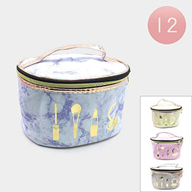 12PCS - Cosmetic Printed Marbled Pouch Bags