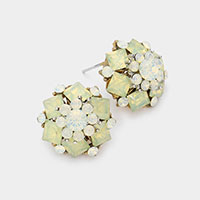 Round Square Stone Cluster Stud Evening Earrings