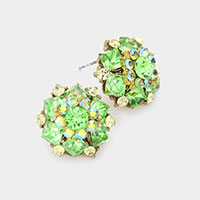 Round Square Stone Cluster Stud Evening Earrings