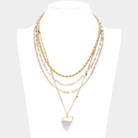 Natural Stone Pendant Triple Layered Necklace