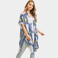 Big Flower Printed Cover Up Kimono Poncho