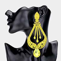 Oversized Pave Glass Teardrop Chandelier Evening Earrings