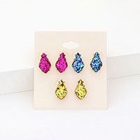 3Pairs - Glittered Petal Stud Earrings