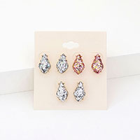 3Pairs - Glittered Petal Stud Earrings