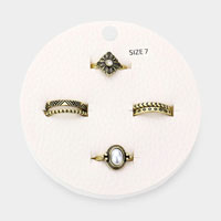 5PCS - Stone Pearl Embellished Mixed Antique Metal Rings