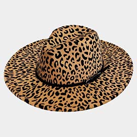 Faux Leather Band Leopard Patterned Panama Hat