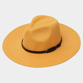 Faux Leather Band Solid Panama Hat