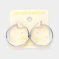14K White Gold Dipped 1.2 Inch Metal Hoop Pin Catch Earrings