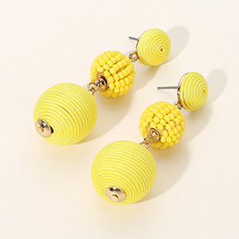 Seed Beaded Thread Wrapped Ball Link Dangle Earrings