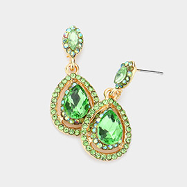 Crystal Rhinestone Pave Trim Teardrop Evening Earrings