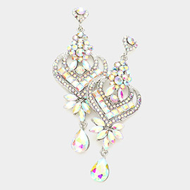 Glass crystal heart teardrop evening earrings