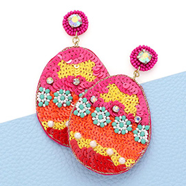 Felt Back Sequin Easter Egg Dangle Earrings