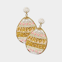 HAPPY EASTER Felt Back Seed Beaded Easter Egg Dangle Earrings