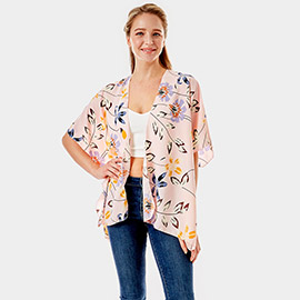 Flower Printed Cover Up Kimono Poncho