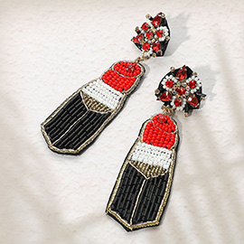 Felt Back Seed Beaded Lipstick Dangle Earrings
