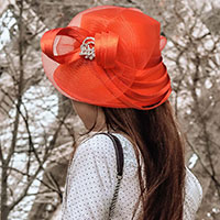 Floral Bling Stone Pointed Bow Accented Dressy Hat