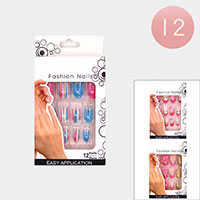 12Pack - Glittered Stripe Polka Dot Patterned Press on Nail Set