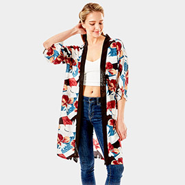 Tropical Printed Half Sleeves Cover Up Kimono Poncho