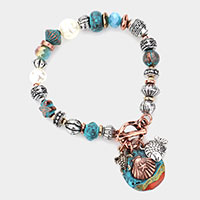 Turtle Shell Fish Charm Pearl Antique Beaded Toggle Bracelet