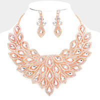 Teardrop Centered Rhinestone Trimmed Cluster Evening Necklace