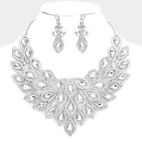 Teardrop Centered Rhinestone Trimmed Cluster Evening Necklace