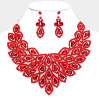 Teardrop Centered Rhinestone Trimmed Cluster Evening Necklace