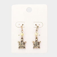 Freshwater Pearl Antique Metal Turtle Link Dangle Earrings