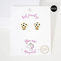 Gold Dipped Enamel Soccer Clip on Kids Earrings