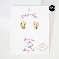Gold Dipped Enamel Baseball Clip on Kids Earrings