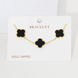 Gold Dipped Quatrefoil Charm Link Bracelet