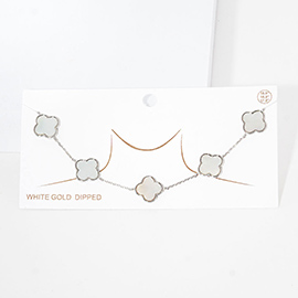 White Gold Dipped Quatrefoil Pendant Link Necklace