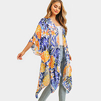 Pineapple Tropical Leaf Printed Cover Up Kimono Poncho