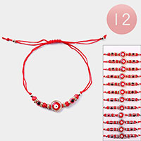 12PCS - Evil Eye Accented Adjustable Bracelets