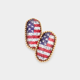 Glittered American USA Flag Hexagon Stud Earrings