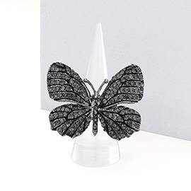 Rhinestone Embellished Metal Butterfly Stretch Ring